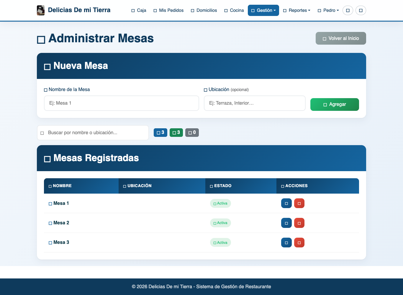 Administración de mesas